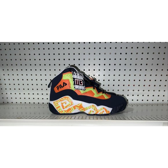 FILA MB Mens Basketball Shoes Size 10 Navy Blue Orange Neon Green